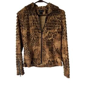 Clara S Jacket Y2k Small Brown Animal Print Textured Full Zip Zipper Pockets